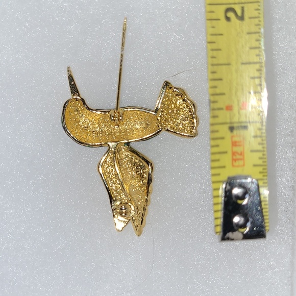 Hummingbird Brooch Green & Blue Enamel & Crystal Rhinestones Bird of Paradise 2" - Picture 5 of 8